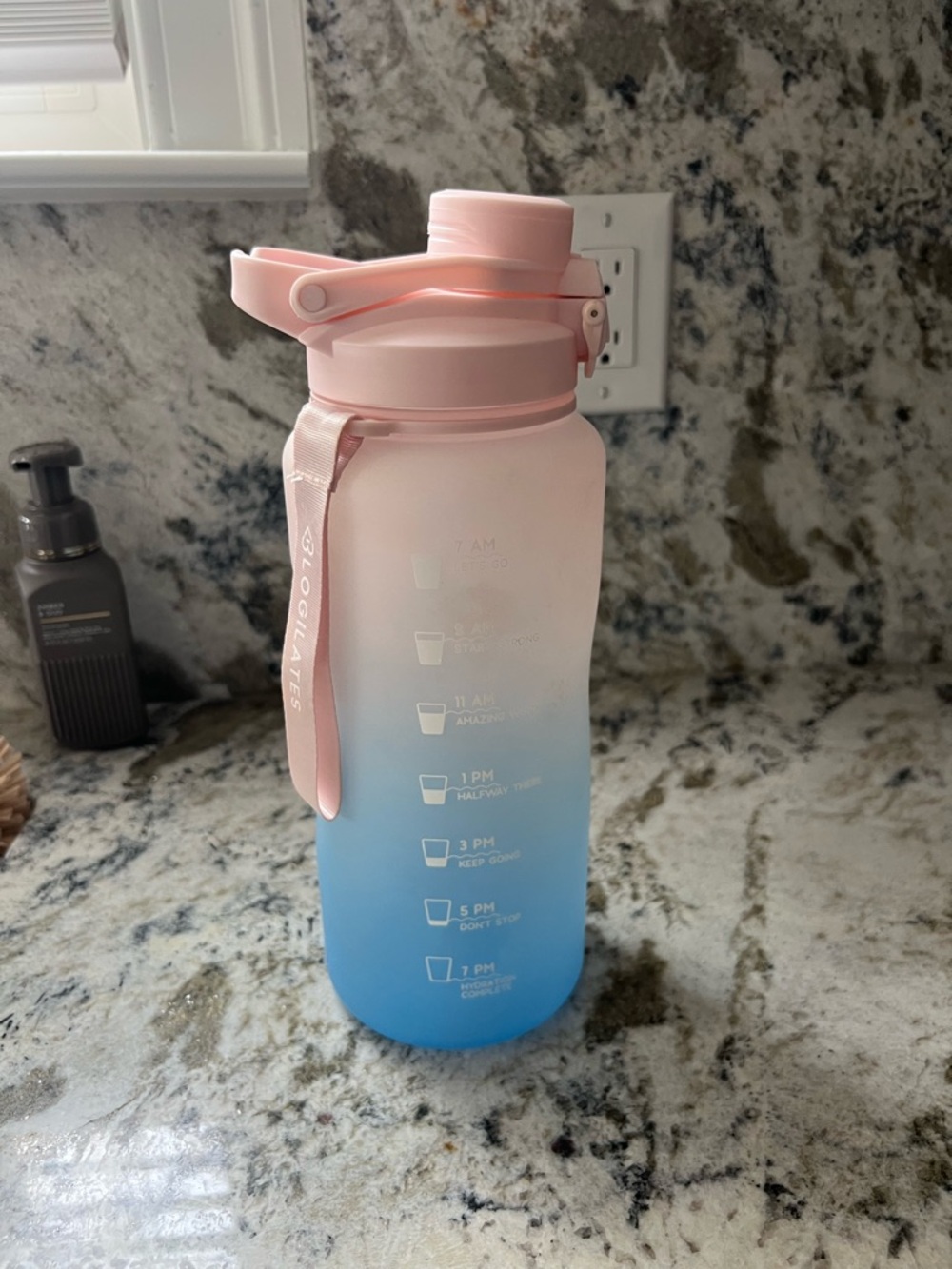 Pink to Blue Gradient Water Bottle with Time Marker